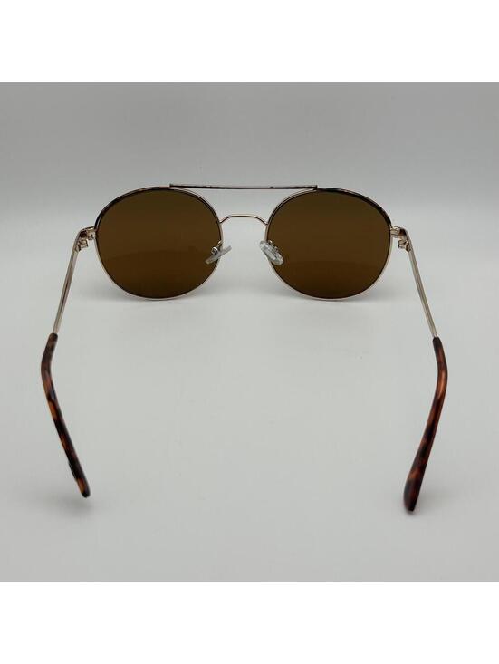 Oscar de la Renta Round Metal Aviator Gold Tone Sunglasses Brown Lenses main image 4